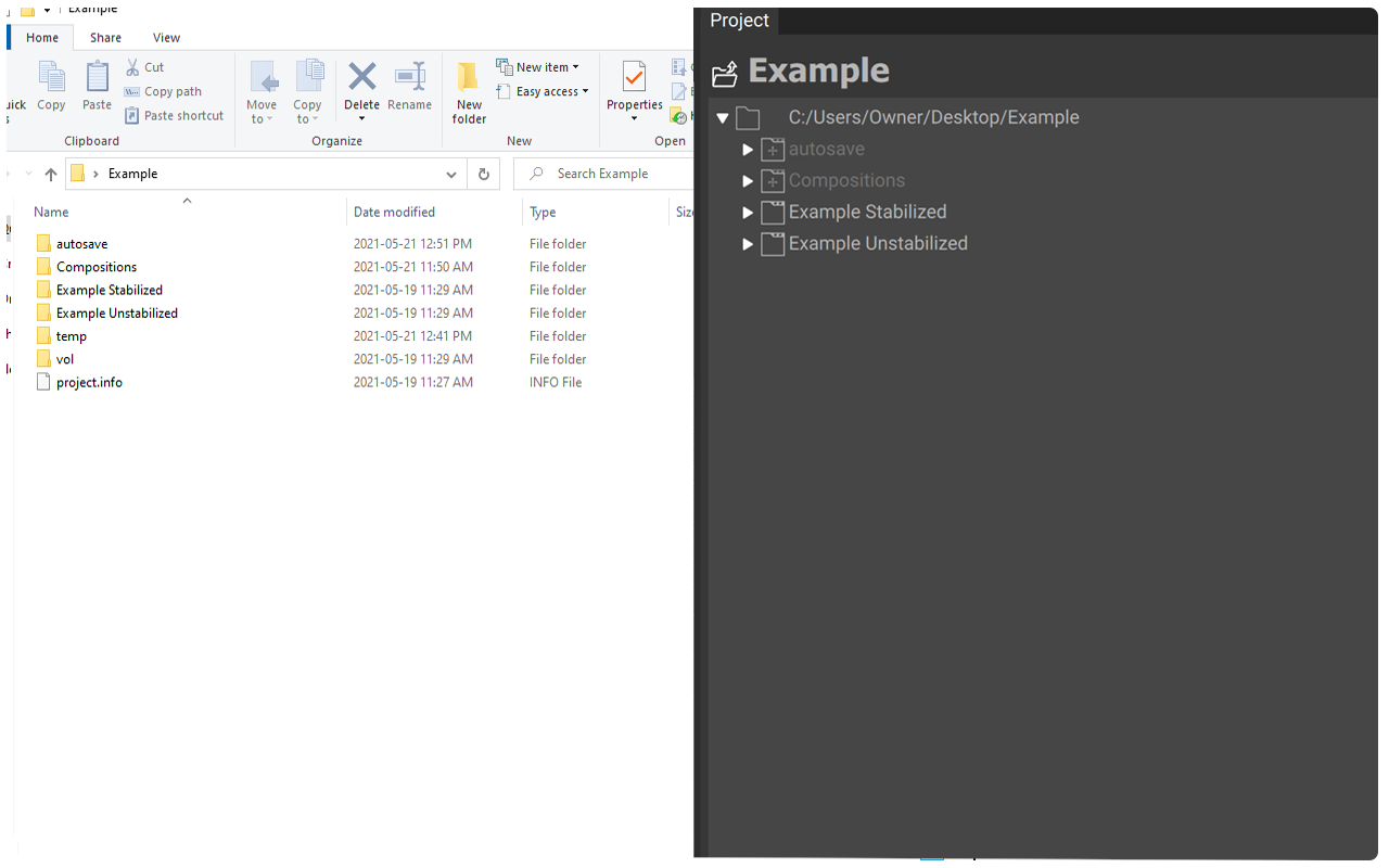 An Example of a HoloEdit workspace- In the Windows File Explorer and HoloEdit Project Window